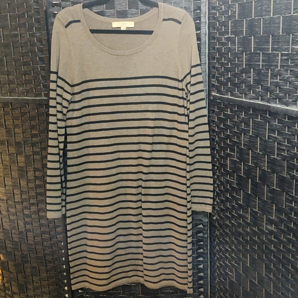 Loft stripped knit dress tan n Black
